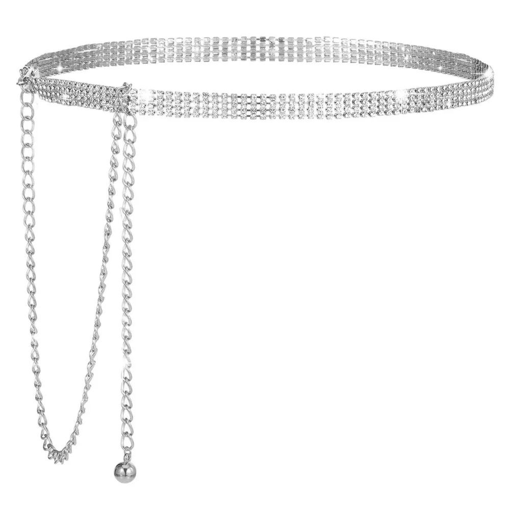 Elegaperma Women's Silver Rhinestone Chain Belt Thin Dress Style Fashion - NWT